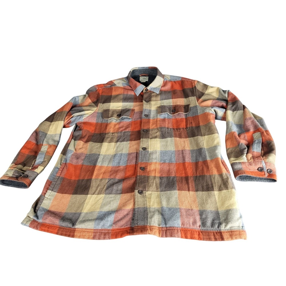 L.L. Bean Mens Size L Fleece Lined Plaid Shacket Flannel Shirt Jacket Winterwear